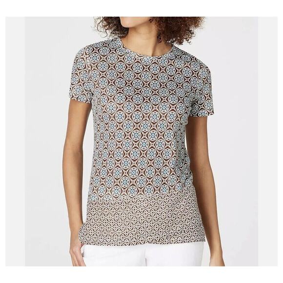 J Jill Size Petite S Love Linen Tee Crossover Hem Beechnut Lavish Tile - Picture 2 of 9